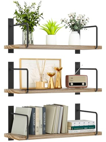 TRAYINDALY Estanteria Pared Madera Juego de 3, Baldas Flotantes Pared Rústicos y Decorativas, Ideals para Dormitorio, Baño, Cocina, Oficina, Sala (Color Natural)