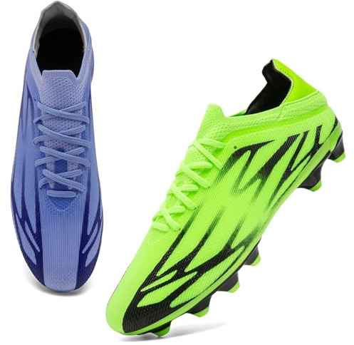 ASOCO DREAM Chaussures de Football Homme Spikes Crampons de Futsal Professionnel Athlétisme Entrainement Adolescents Chaussures de Sport,Vert/Violet,46 EU