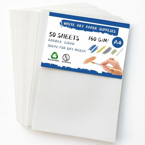 Drawing Sketch Paper A4 A3 Cartridge Paper,160gsm Pack of 50 Sheets Art Paper, Mixed Media Paper for Sketching, Painting,Inks,Watercolour,Acid Free (A4)