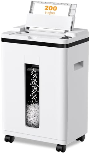 200 Hojas Trituradora de Papel con Alimentación Automática, 60 min Continuo, Nivel P-4, Destructora Eléctrica, Papelera 20L, para Oficina/Casa/Industrial/Hogar