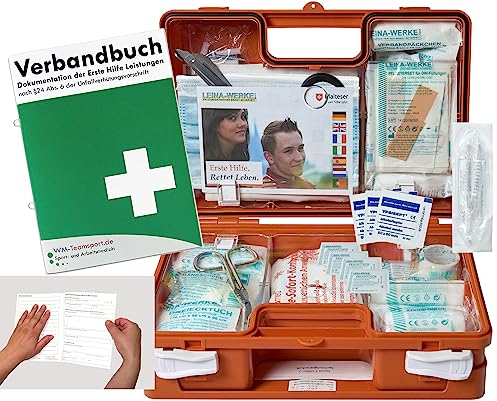 Verbandskoffer/Verbandskasten (K) - Erste Hilfe nach aktueller DIN 13157 für Betriebe -DSGVO- INKL. PERFORIERTEM VERBANDBUCH