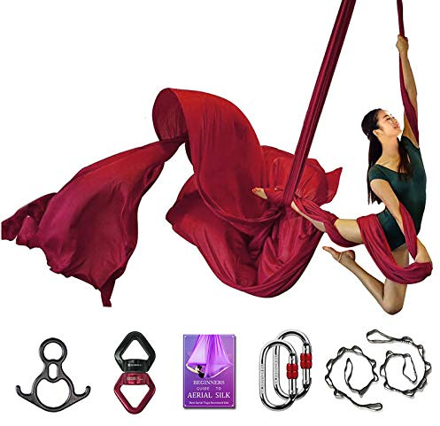 Aerial Silks Deluxe Equipment Set for Aerial Yoga, Aerial Yoga Hammock, Aerial Acrobatic,Circus Arts, Aerial Dance(L:10m W:2.8m (Wine Red)