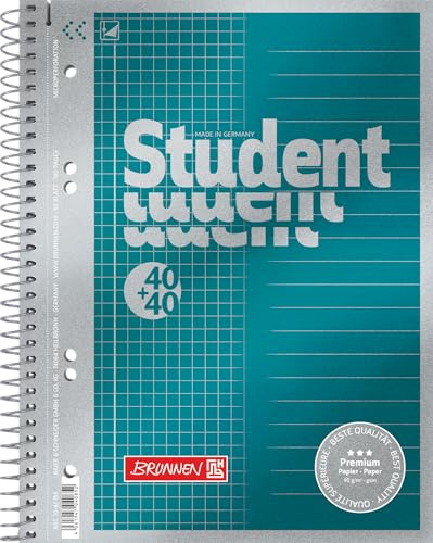Brunnen Collegeblock Premium Student DUO | A5, rutig/linjerad, 80 ark, petrol