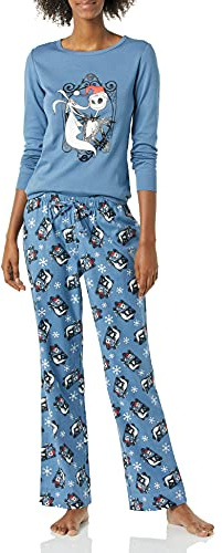 Amazon Essentials Disney | Marvel | Star Wars Set da Notte Pigiama in Flanella Donna, Nightmare Santa Jack - Womens, L