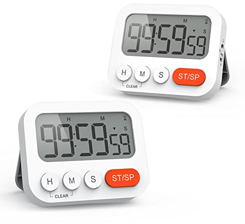 LIORQUE Temporizador de Cocina Digital Temporizador Multifunción con Función de Reloj, Ajuste Rapido, 3 Niveles de Volumen, Respaldo Magnético, Soporte Plegable (2 Piezas)