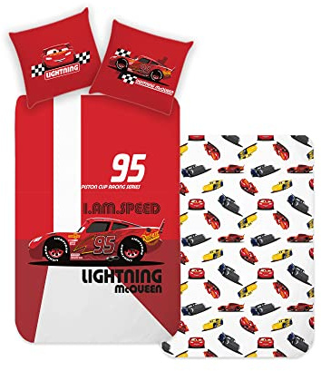 Disney Home Cars - Set di biancheria da letto double-face per bambini, 135 x 200 cm, federa 80 x 80 cm, super morbida, 100% cotone, 2 pezzi, biancheria da letto Cars, morbida e piacevole sulla pelle