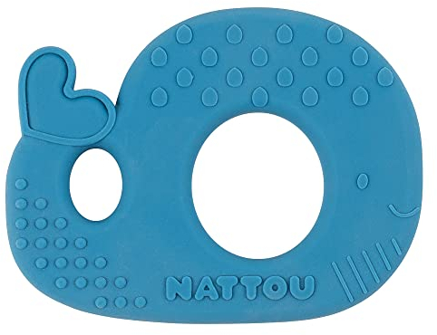 Nattou Beißring aus Silikon, Wal als Greifling und Beißtier, BPA-frei, Ca. 9 cm, Silicon, Blau