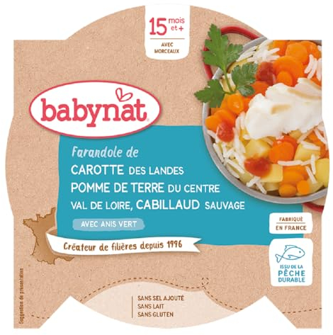 Babybio - BABYNAT Assiette Carotte Pomme de terre Cabillaud - 15+ mois - 260g - Lot de 8