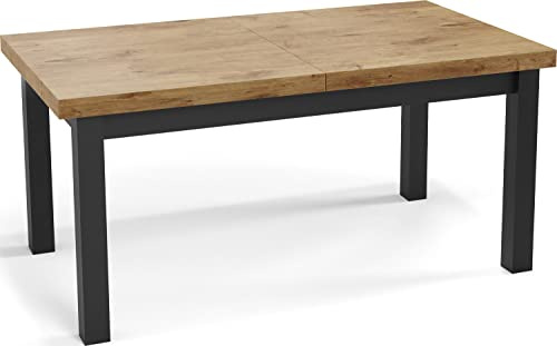 WFL GROUP Moderner Rechteckiger Ausziehbarer Esstisch - Platzsparend - Schwarze Holzbeine - 140 bis 180 cm - Hergestellt in EU - 140 x 80 cm - Lancelot Eiche
