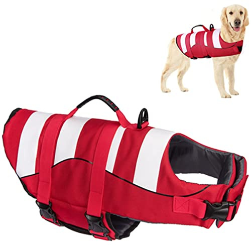 Dog Life Jacket with Reflective Stripes,Adjustable High with Strong Rescue Handle Dog Life Vest for Swimming and Boating (Red, S (Chest Girth: 16.5-20.9))