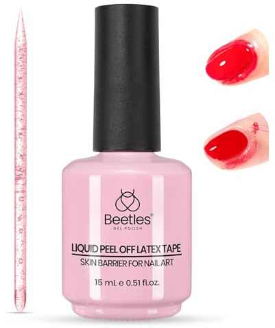Beetles Liquid Latex for Nail 15ml - Peel off Nail Polish Cuticle Guard with Plastic Nail Care Stick Nails Design Air-Dry Liquid Latex Barrier for Protector Fingers