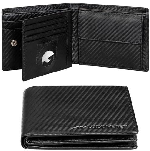 Marc Peter® Florida AirTag Wallet mit Münzfach und RFID-Schutz | AirTag Geldbeutel | Portemonnaie Schwarz Carbon Leder Geldbörse