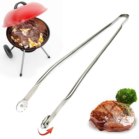 Grillzange Edelstahl | Grillzange Drehbar für Würstchen | Extra Lange für Kochen, Grillen, Buffet (50cm)