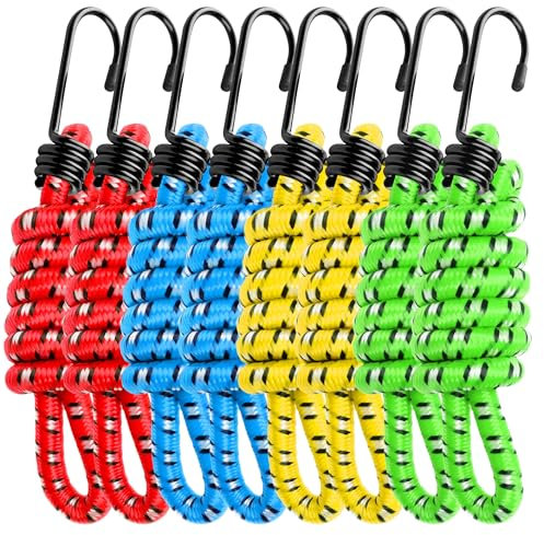 SOL 8pk Bungee Cords with Hooks – 75cm Strong Elastic Straps for Securing Loads, Durable, Weather-Resistant, Stretchable Bungees for Outdoor, Camping, Truck, Motorcycle & Bike Use
