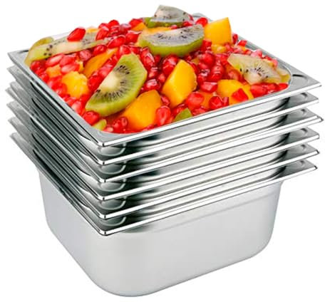 Lote 6 Cubetas Gastronorm GN 1/6 - 100 mm profundidad fabricadas en acero inoxidable | Bandejas Horno | Cubeta para ingredientes Gastronorm 1/6 | Recipiente GN 1/6 176x162x100 mm | 1,6 Lts