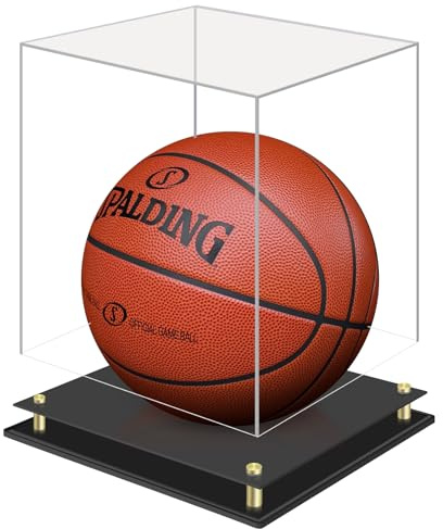Basketball Display Case, Clear Acrylic Signed Basketball Case Stand Basketball Box Holder for Autographed Basketball Soccer for Boys Men Room Décor Ideal Gift Athlete (No Assembly Required)