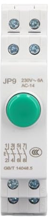 2NO 2NC Interruttore a pulsante, AC 230 V, pulsante DIN su guida per avviatore magnetico, controllo elettrico del cavo JP9 (verde)