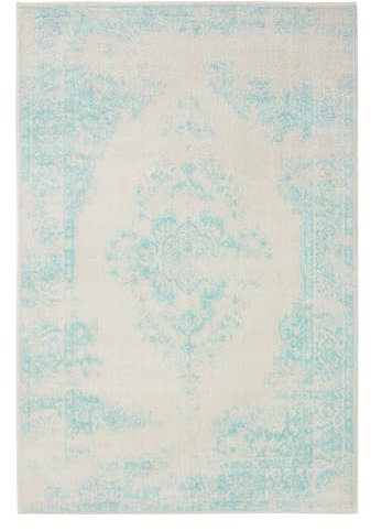 benuta Basic Teppich Sia - Creme/Türkis, 240x340 cm - Kunstfaser - Rechteckig & im Style: Vintage, Boho-Style, Retro - Pflegeleicht für Wohnzimmer Schlafzimmer