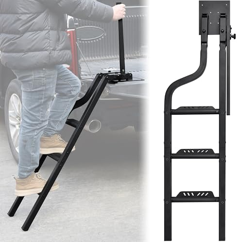 POKIAUTO 42 Aluminum Universal Foldable Tailgate Ladder with Handrail for Pickup Truck Accessories