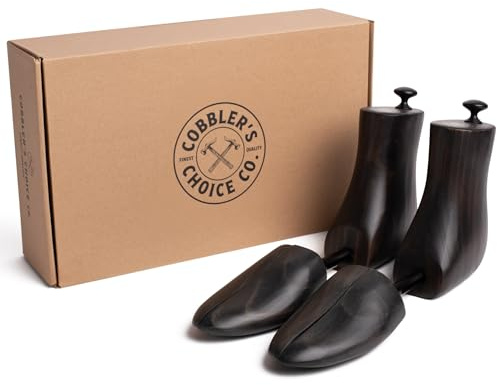 Cobbler's Choice Co. Finest Quality Men’s Boot Tree – Varnished Natural Wood, Timeless Design, Signature Finish, Black - Medium