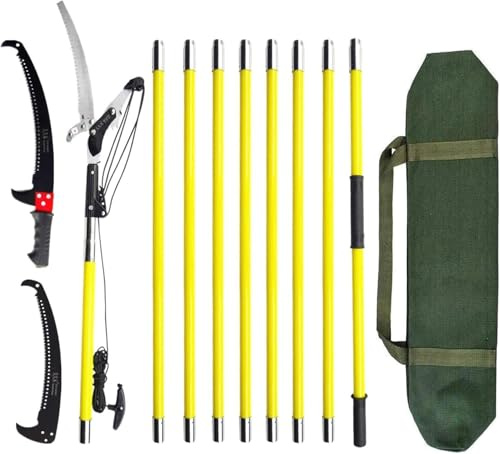 30Ft Pole Pruning Saw for Tree Trimming, Extendable Manual Tree Branch Cutter, Upgraded Gear Long Reach Pruner, Garden Extendable Tree Loppers, Smooth Fast Cutting with Storage Pocket