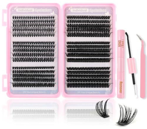 Silkiwinki Set Completo per Extension Ciglia Ciuffetti, 580PCS Ciglia Finte Naturali con Adesivo, Rimosore, Pinzetta e Libro, Ricci D 8-16MM (30D+40D+50D+60D+80D+100D)