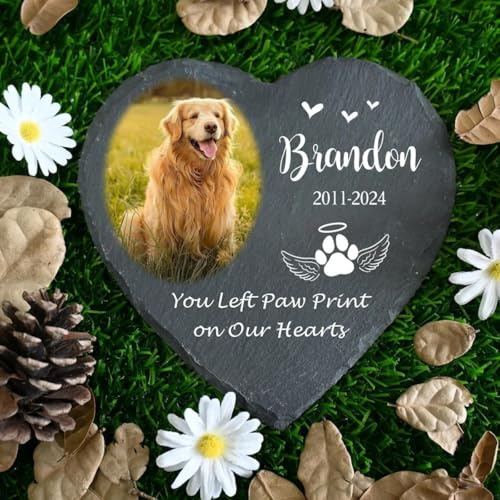 WEIYOUDP Pietra commemorativa a forma di cuore per animali domestici, personalizzabile, con foto, targhetta per tomba del cane, regalo per qualcuno che ha perso animali domestici, cani, gatti