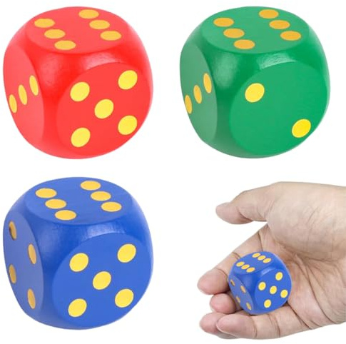 WeddHuis Lot de 3 Gros Dés en Bois 30mm Dés à Jouer Colorés pour Jeux de Société Accessoires de Jeux pour Enfants et Adultes