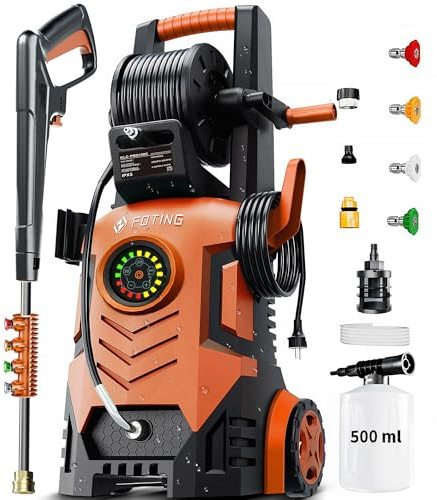 2026Upgraded Pressure Washer 5000PSI with Adjustable Touch Screen 8 Level, 34 Tall, 4 Quick Connect Nozzles,Inlet Hose&Filter&500mlFoam Cannon for Cars/Fences/Driveways/Home Cleaning,Red