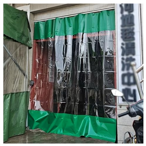 Cortina de vinilo para exteriores con lona transparente impermeable y cortina de separación para garaje y estación de lavado de autos (verde, 2,8 x 3,5 m)