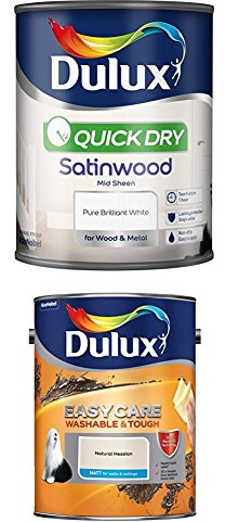 Dulux Quick Dry Satinwood Paint, 750 ml (Pure Brilliant White) Easycare Washable and Tough Matt (Natural Hessian)