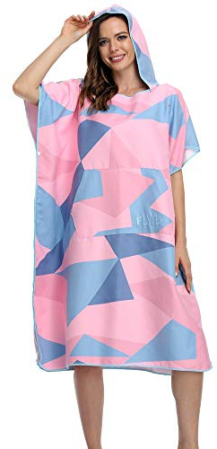 FLYILY Serviette en Robe Poncho avec Capuche en Microfibre Changement Peignoir de Bain Serviette de Poncho(PinkGeometry,L)