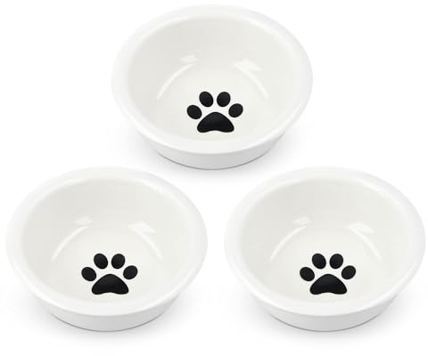 Navaris Cuenco para Mascotas - Set Triple de comederos y Bebedero de cerámica para Mascotas Gato Perro pequeño Gatos - Juego de Cuencos de 320 ml