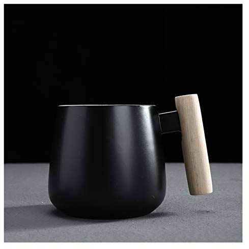 Tazas Taza blanca negra de la cafetera con la manija de madera y la cuchara del estilo moderno de la oficina de la oficina de la oficina de la oficina de las bebidas de la leche de agua de las tazas d