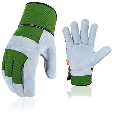 Vgo... Gardening Gloves Cowhide, Work Gloves Thornproof Utility for Yard Trucker Delivery Garden with Strong Grip,1Pair