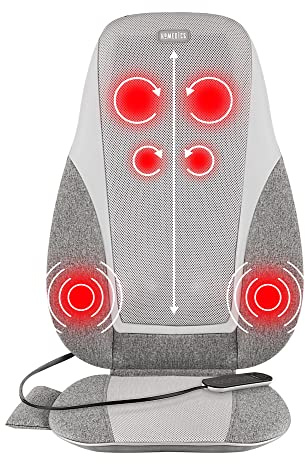 HoMedics Shiatsu + Kneading & Vibration Massage Cushion with Heat, Deep Kneading, Handheld Remote, Lumbar Vibration Waves, 3 Massage Zones, Upper, Lower,Full Back,Fits Most Chairs, Premium Fabric,Grey
