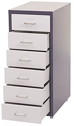 Mendler Rollcontainer Boston T851AM, Schubladenschrank Stahlschrank, 69x28x41cm 6 Schubladen - dunkelgrau weiß