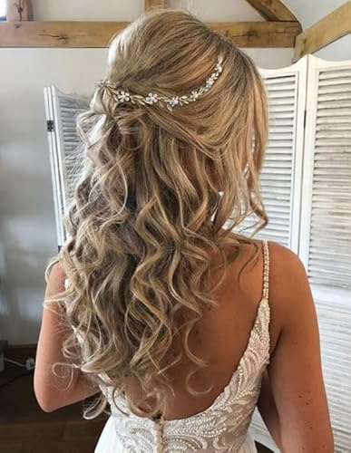 Tocados de Novia,Tiaras de Novia Boho, Tocados de Boda, Adorno Pelo,Accesorios pelo Niña Vintage, Hair Band, Accesorios para el Cabello de Boda con Hojas y Cristales para Comunión, Oro