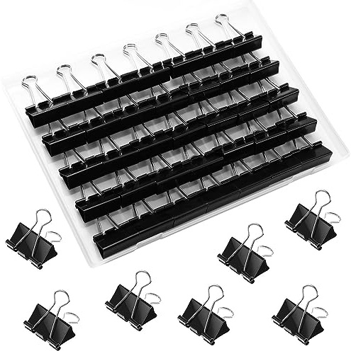 Sannix Lot de 36 pinces de classeur de taille moyenne, 3,2 cm 32 mm Pinces à papier noires de taille moyenne pour le bureau, la maison, l'école