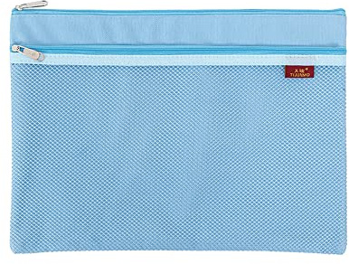 1 bolsa de documentos A4 con cremallera de nylon impermeable de doble cremallera para suministros de oficina para estudiantes, bolsa de viaje, azul