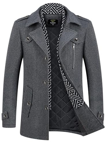 KUDMOL Men's Wool Blend Winter Coat with Detachable Knitted Scarf Collar | Mid-Length Warm Coat with Padded Lining, Single-Breasted, Multiple Pockets, Casual Business Outerwear for Autumn Winter