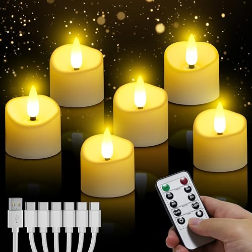 daphomeu Wiederaufladbare LED Teelichter mit Timerfunktion 6 Stück, Flammenlose Teelichter mit Fernbedienung, Elektrische LED Kerzen für Hochzeiten Partys Halloween Weihnachten Heimdekoration