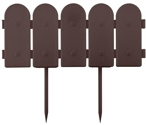 Evelyne Garden Border Plastic Edging: Wooden Fence Design - 8pcs Brown Yard Landscaping Fence Liner Lawn Edge Barrier - 10ft Kit of Decorative Lawn Panels Elements -Landscaping Edging-GMT-10374-A08