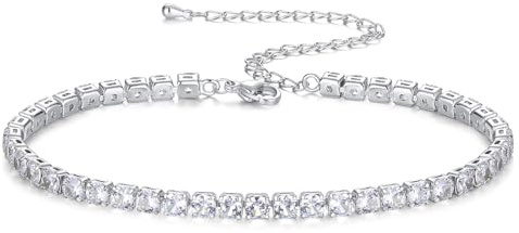 Sahoottie Ankle Bracelets for Women Silver Anklets for Women Adjustable 5A Diamond Dainty Beach Ankle Tennis Bracelets Jewellery 4MM