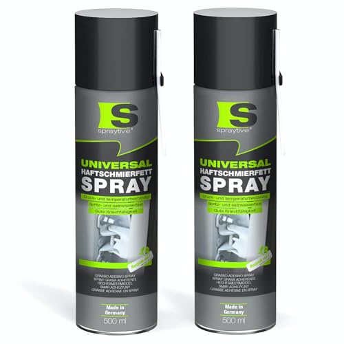 Spraytive 2 x 500 ml Spray de graisse adhésive universelle – Graisse lubrifiante & huile dégrippante pour voiture, articulations, roulements & charnières – graisse en spray hautement visqueuse