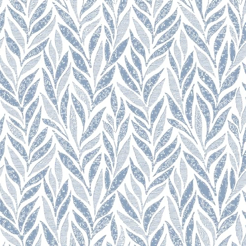 Yomshi Carta da parati boho autoadesiva foglie, blu, impermeabile, per camera da letto, soggiorno, design moderno, 44 cm x 10 m