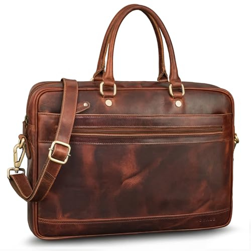 ROYALZ Charleston” Cartella Ventiquattrore in vera pelle Uomo/Donna Grande - Borsa pc 15.6 pollici Piatta da utilizzare come borsa a mano o Borsa 24 Ore portadocumenti