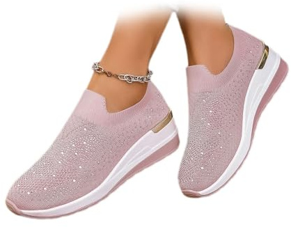 Women's Glittery Rhinestone Fashion Breathable Wedge Sneakers Summer Butterfly Embroidered Bling Sneakers for Women Sparkly Mesh Slip-on Walking Sneaker