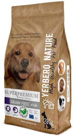Yerbero Nature Grain Free Atún y Salmón,Comida para Perros Hipoalergénica sin Cereales, Alta Digestibilidad con Probióticos Vitaminas Omega3 Minerales 3kg