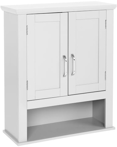 Bonnlo Bathroom Wall Cabinet, Wall Mounted Storage Bathroom Cabinet with Adjustable Shelf, Open Compartments and 2 Doors, Storage Cupboard Over The Toilet, 20 x 60 x 70 cm, for Entryway Kitchen, White